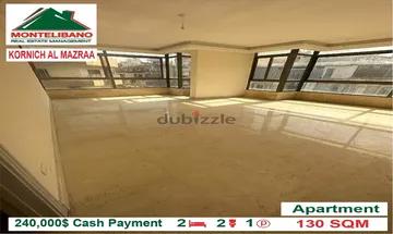 240,000$ Cash Payment!! Apartment for sale in Kornich Al Mazraa!!